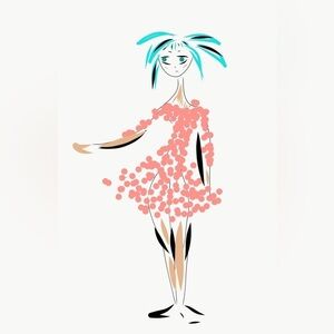 Whimsical Art Print with Pink and Teal Highlights